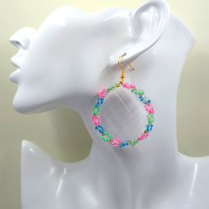 Handmade wire wrapped daisy hoop earrings